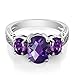 Gem Stone King 925 Sterling Silver Purple Amethyst 3-Stone Ring For Women (2.50 Cttw, Oval Checkerboard VS Gemstone Birthstone, Available 5,6,7,8,9)