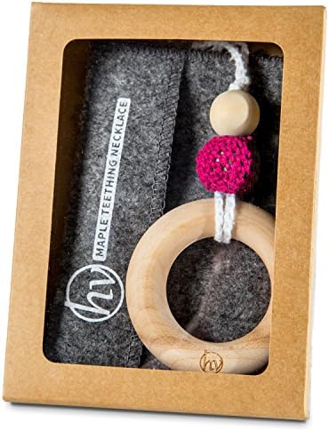 Hill Valley Kids Wood Teething Ring Necklace - Safe, Natural Teether for Babies - For Mom to Wear While Nursing, Babywearing - Complements/Replaces Amber Teething Necklace (Fuschia)