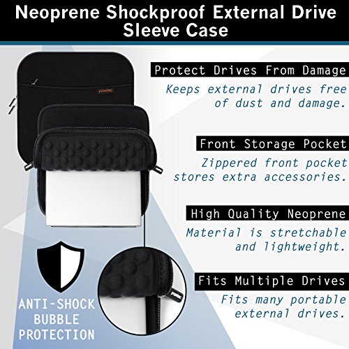 Pawtec External USB CD DVD Blu-Ray & Hard Drive Neoprene Shockproof Protective Storage Carrying Sleeve Case with Extra Storage Pocket for Apple SuperDrive LG ASUS Buffalo Samsung Pioneer Drives