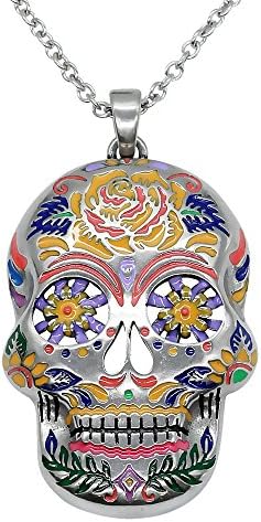 Controse Floral Sugar Skull Necklace (Silver/Multi)