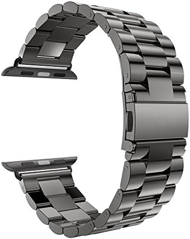 Frler Band for Apple Watch, 42mm Stainless Steel Wristband Metal Buckle Clasp iWatch Strap Stripe Replacement Bracelet for iWatch Series 3/2/1 Sports Edition