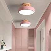 Dimmable LED Ceiling Light Fixture,Close to Ceiling Camp 9 Inch Pink Modern Wooden Ceiling Lights Flush Mount 12W Chandelier 