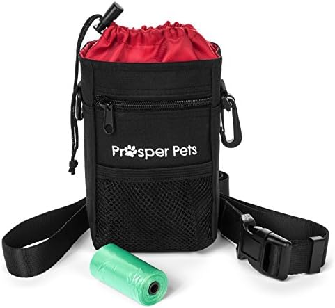 Prosper Pets Dog Treat Pouch with Poop Bag Dispenser - Ideal for Carrying Treats and Toys – Adjustable Waist Belt 23-50” Includes Roll of Waste Bags - Black