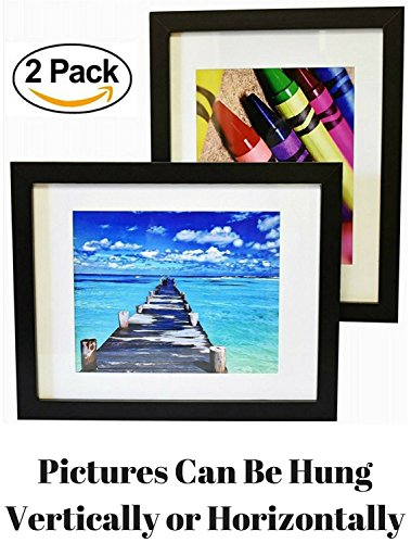 11x14 Inch Picture Frame Black (2-pack) - Glass Front Cover - Displays an 11 by 14" Picture w/o Mat or an 8x10 Photo with Mat - Vertical or Horizontal Mounts & Easy To Hang - No Hardware to Install.