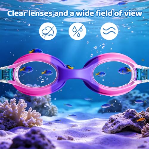 Starweh Taucherbrille Kinder, 2 Stück Schwimmbrille Kinder 3-14 Jahre, Anti-Beschlag Wasserdichte Kinder Schwimmbrille, Weiche Silikon-Schwimmbrille mit Tragbarer Tasche für Mädchen Junge