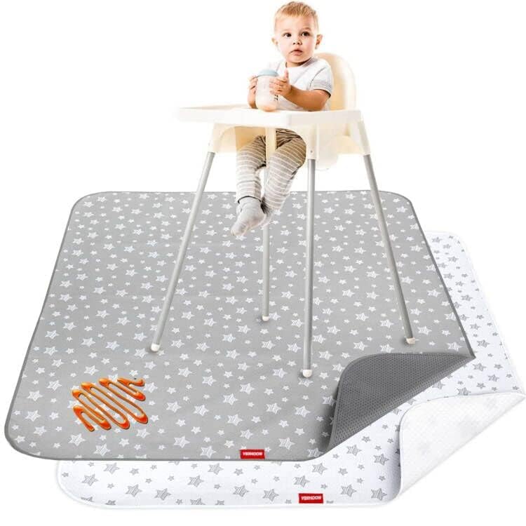 Photo 1 of Splat Mat for Under High Chair Mat 2 Pack, Anti Slip Bottom Splat Splash Mess Floor Mat 42x46 Inch, Waterproof Portable Baby Highchair Mat for Art/Crafts/Playtime/Mealtime