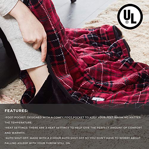 MP2 Heated Throw Blanket with Foot Pocket Plush Heated Blanket with