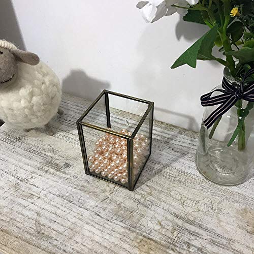 CANDIKO Glass Makeup Brush Holder Cosmetic Organizer Pen Cup Office Accessories Container Box with Pearl Beads – Small Antique Brass