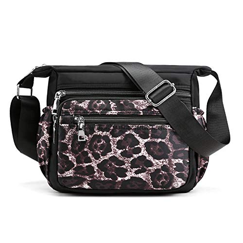 Womens Nylon Floral Shoulder Bag Crossbody Bag Messenger Bags Travel Handbags With Adjustable Strap Waterproof (C leopard print)