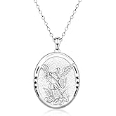 Tufency Patron Saint Medal Necklace for Christian - 925 Sterling Silver Guardian Angel Necklace Protection Pendant Amulet Religious Jewelry for Spiritual Protection Christmas Easter