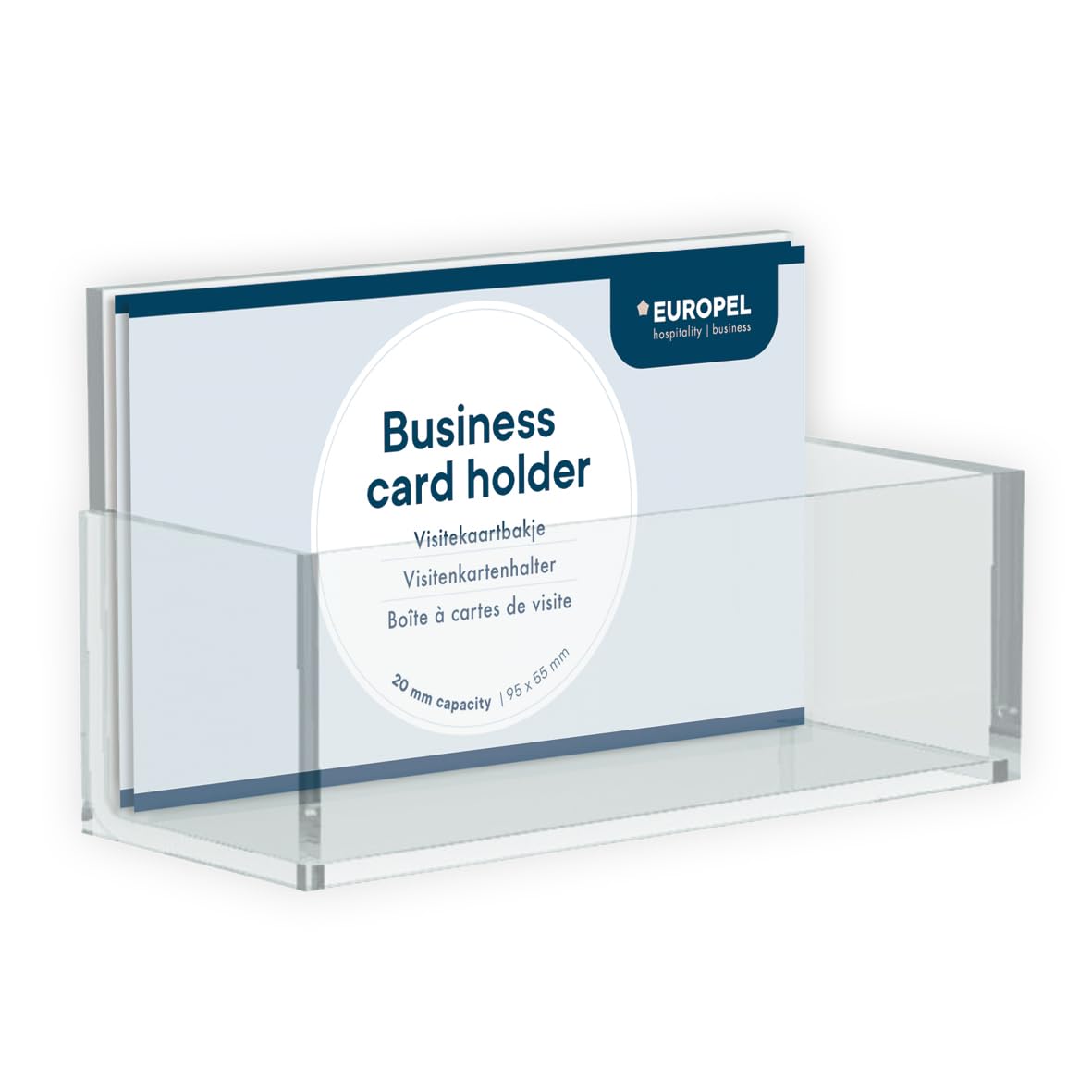 Europel-Business Card Holder, Crystal Clear Acrylic, 20mm, Office Desktop, 350090