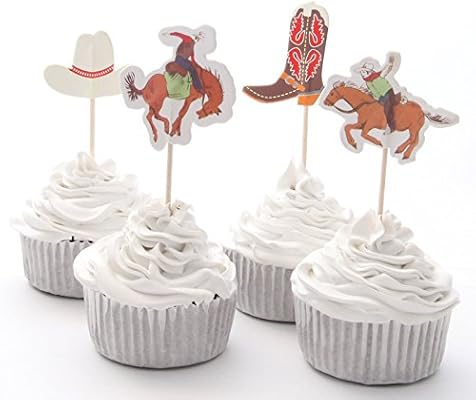 Imagitek 48 Pack Western Cowboy Cupcake Toppers Picks Cake