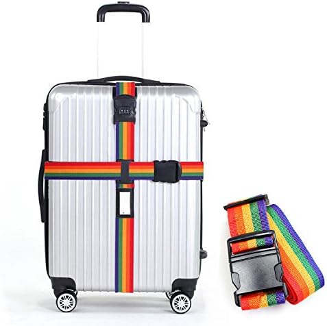 Luggage Strap With Lock Adjustable Cross Suitcase Belt Travel Bag Accessories Fit 20"~30" Rainbow