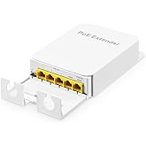 Outdoor Gigabit PoE Passthrough Switch, 1 POE in 4 POE Out Extender, IEEE802.3af/at/bt Powered 90W, 10/100/1000Mbps Ethernet,