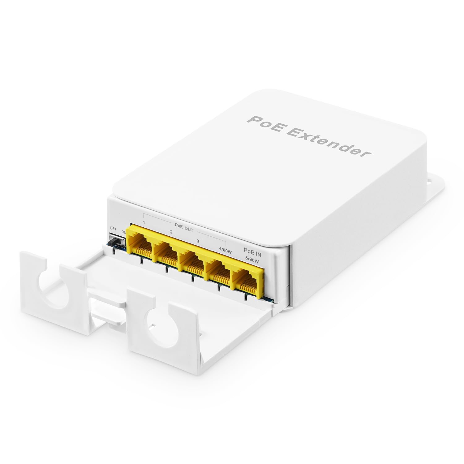 Photo 1 of Outdoor Gigabit PoE Passthrough Switch, 1 POE in 4 POE Out Extender, IEEE802.3af/at/bt Powered 90W, 10/100/1000Mbps Ethernet, Wall Mount Waterproof Plug and Play