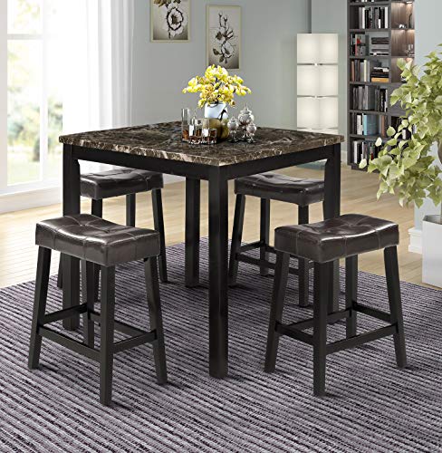 5 Piece Counter Height Dining Set Kitchen Table Furniture Set with 4 Chairs Dining Room Table and Bar Stools (Brown) - Thumbnail 6