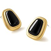 Chunky Gold Square Earrings for Women Boho Vintage Geometric Stone Earrings Big Square Earrings Stainless Steel Statement Geometric Stud Jewelry