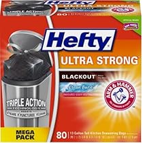 Hefty Ultra Strong Blackout Trash Bags (Clean Burst, Tall Kitchen Drawstring, 13 Gallon, 80 Count) - Fits All Simplehuman Size J Cans