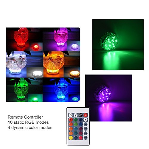 Underwater Submersible LED Lights - Battery Operated Multi Color Changing Waterproof Decorated LED Lights with Remote Control for Aquarium, Hot Tub, Vase Base, Party, Wedding (2 Pack)