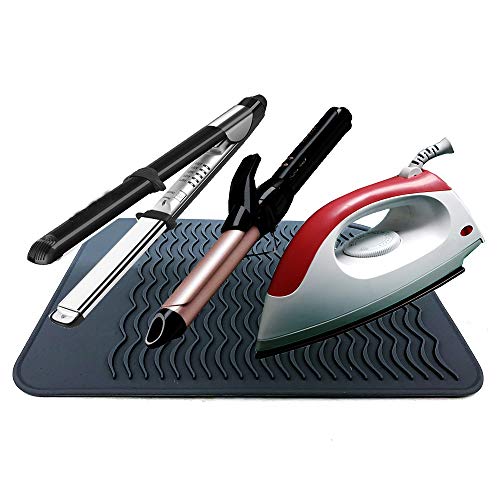 Heat Resistant Mat for Curling Irons, Hair Straightener, Flat Irons and Hair Styling Tools 9" x 6.5", Food Grade Silicone, Black