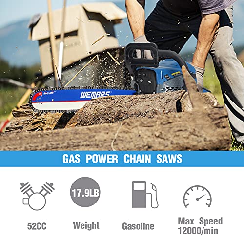 WEMARS Gas Chainsaw 52cc 18 Inch Power Chain Saw 2Cycle Handed Petrol