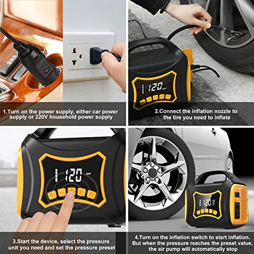 Rovtop Tire Inflator Air Compressor Partable Air Pump 12V DC / 110V AC, Dual Electric Power