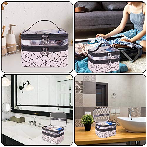 WANDF Double Layer Makeup Bag Large Cosmetic bag Clear Travel Cosmetic Case Toiletry Bag Water-resistant for Women Girl Camping College (Pink) 6 WANDF Double Layer Makeup Bag Large Cosmetic bag Clear Travel Cosmetic Case Toiletry Bag Water-resistant for Women Girl Camping College (Pink)