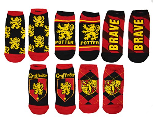Harry potter 5 pack no show ankle socks (gryffindor), large