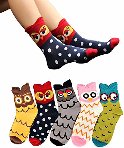 RRiody Womens Girls Cartoon Cute Animal Cat Pattern Cotton Soft Crew Socks 4 Pairs (Style 2)