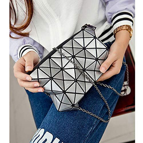 Mily Laser PU Evening Party Clutch Handbag Crossbody Shoulder Bag with Chain Strap Silver Gray