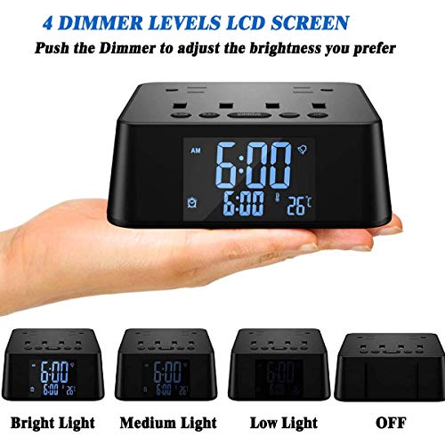 Alarm Clock Charger with 2 AC Outlets, ELMWAY 4 USB 2.4A Charging Station, Fast Charging Station with 6ft Power Cord Strip for Bedside Home Hotel Office (USB-SQ)