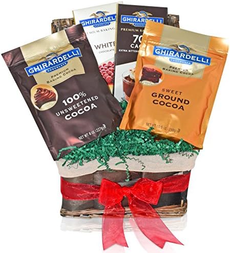 Ghirardelli Occasional Chocolate &amp; Cocoa Variety Gift Basket - Mother's Day Gifts - Dark and White Premium Baking Bars - Cocoa in Pouch - Gifts for Foodies, Family, Friends