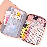 EASTHILL Big Capacity Pencil Pen Case Pouch Box Organizer Large Storage for Bullet Journal Pink
