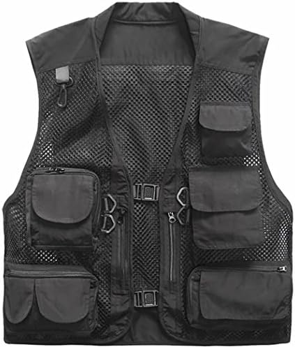 Roludom Men's Mesh Fishing Vest Multi Pockets Photography Outdoor Jacket (Black, XXL)