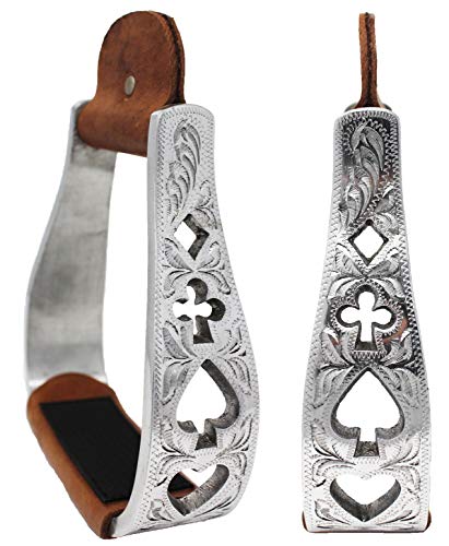 Challenger Tack Horse Saddle Western Riding Engraved Aluminum Stirrups Leather Tread 51154