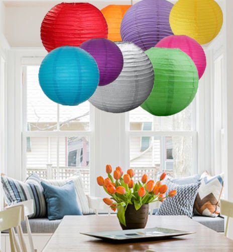 A Liittle Tree 12 PCs Mixed New Round Paper Lanterns Wedding Birthday Party Decor (Party Shade12)
