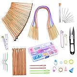 Knitting Needles Set-18 Pairs 18 Sizes Bamboo Circular Knitting Needles with Colored Tube 36 Pcs 18 Sizes Single Pointed Bamboo Knitting Needles 12 Pcs 12 Sizes Crochet Hooks Set Weaving Knitting Kits