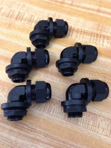10 Pc 3/8 Inch NPT Black Right Angle Nylon Cable Gland Strain Relief with Gasket and Locknut 10 Pack