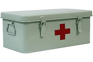Xbopetda First Aid Medicine Box, First Aid Kit Supplies Bin, Metal Medicine Storage Tin, First Aid Empty Box with Safety Lock for Home Emergency Tool Set-Green
