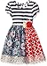 Rare Editions Girls' Little Girls' Gray / Ivory Stripe Bodice to Mix Print Knit Skirt Dress