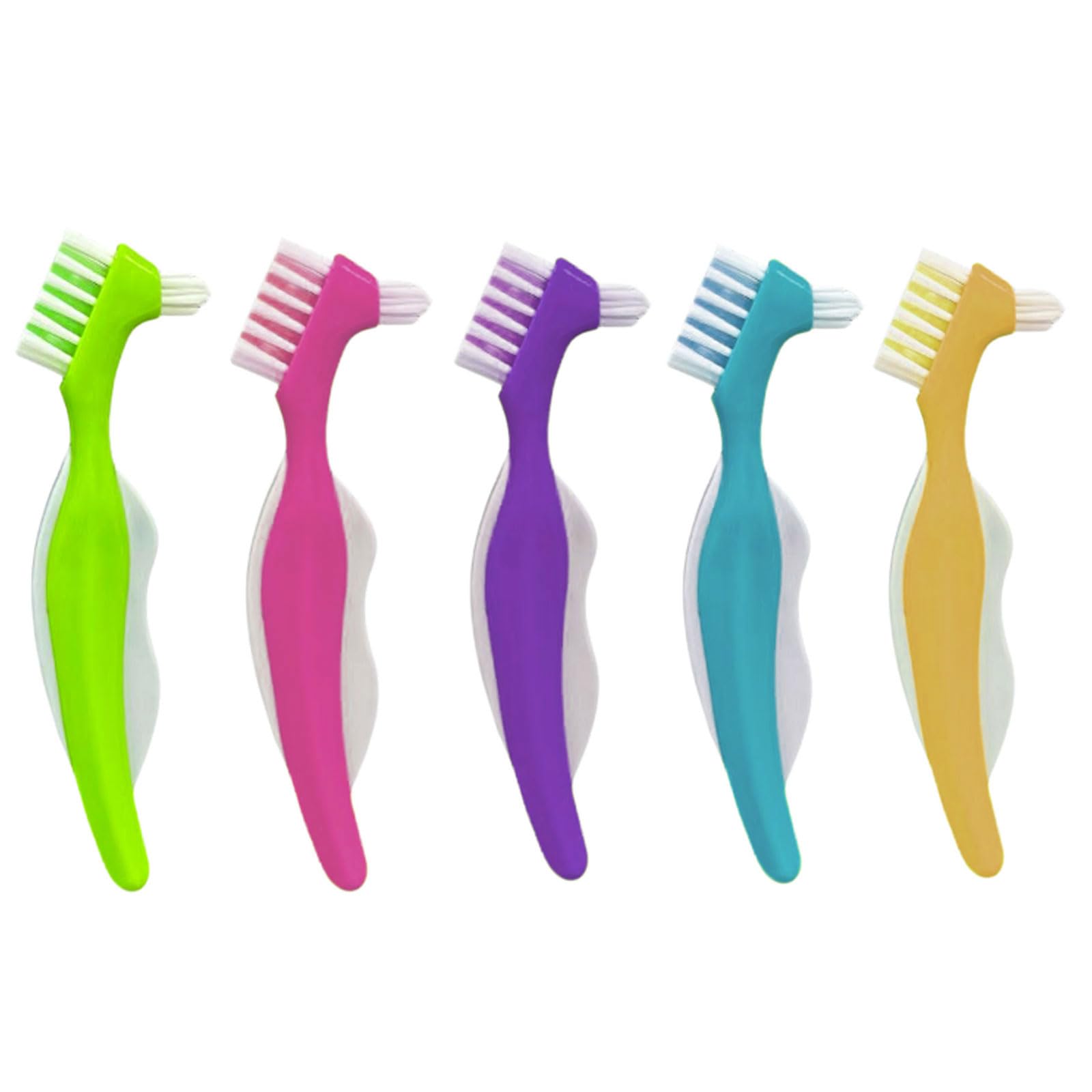 5 Pcs Denture Cleaning Brush Denture Brush with Multi-Layered Bristles Triangle Hard Tuft Brush Double Sided Brush for False Teeth Cleaning, Multicolor