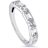 BERRICLE Sterling Silver Art Deco Rings Half Eternity Ring for Women, Cubic Zirconia CZ