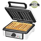 AICOOK 2-Slice Non-Stick Belgian Waffle Maker, 1200W No-Drip Waffle Iron with Browning Control, Indicator Lights, Compact Design, Easy Clean and Store
