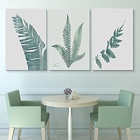 3 Panel Canvas Wall Art - Retro Style Green Tropical Leaves - Giclee Print Gallery Wrap Modern Home Art Ready to Hang - 16"x24" x 3 Panels