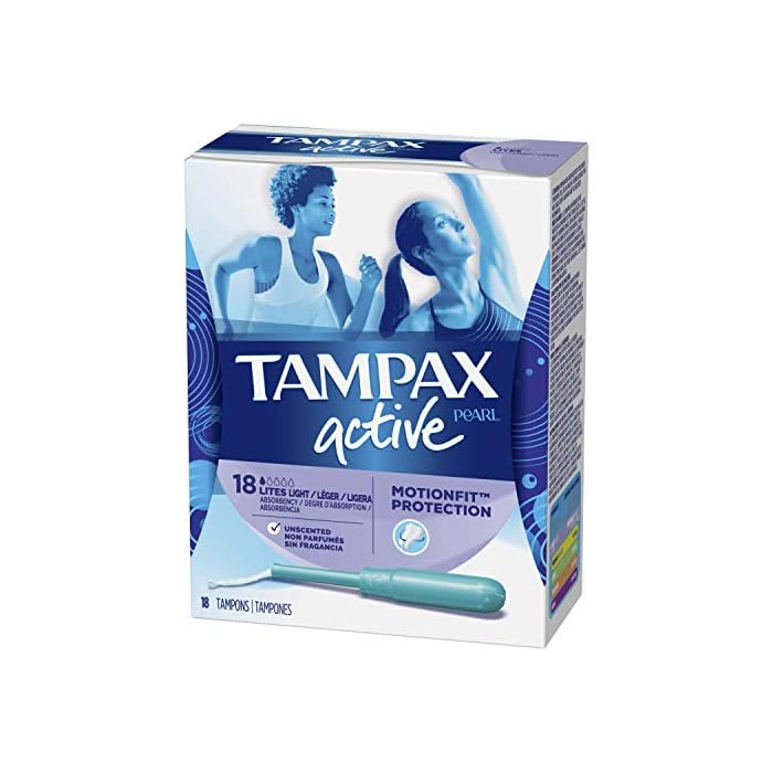 Tampax Pearl Active Tampons, Light Absorbency, 18 Count