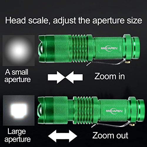 MIKAFEN 5 Pack Mini Flashlights LED Flashlight 300lm Zoomable Tactical Flashlight with 3 Modes(Green) - Thumbnail 3