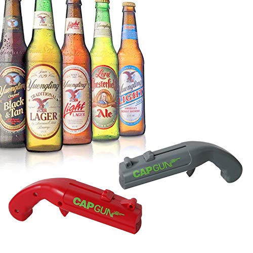 2 Pack Cap Gun Plastic Beer Bottle Opener, Bottle Cap Launcher Shooter Beer Opener, For Creative Beer Bottle Opener Family Gatherings Drinking Games Bar Party Home Drinking Game (Gray&Red)