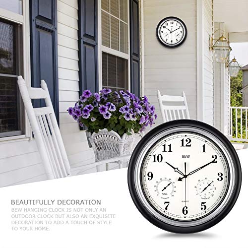 BEW Large Outdoor Clock for Patio, 18 Inch Retro Waterproof Outdoor
