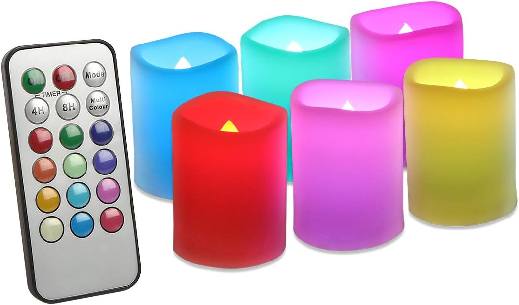 EverBrite 6-Piece LED Candles Colorful Flameless Mood Candles with Remote Control & Timer for Fun, Festival, Party, Wedding