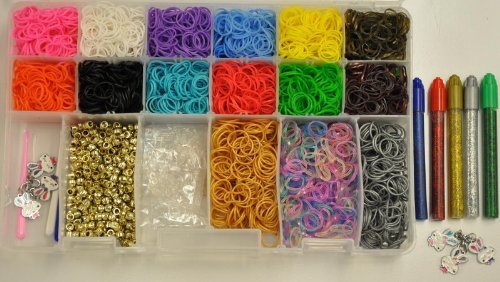 Loom Bands Refill Kit Storage Organizer Set Over 4000 Bands Silver Gold Silicone Rubbers Charms Lots of Beads